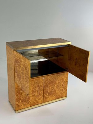 Exclusive Lacquered Burlwood and Brass Bar Cabinet, 1970s-GNW-2041610