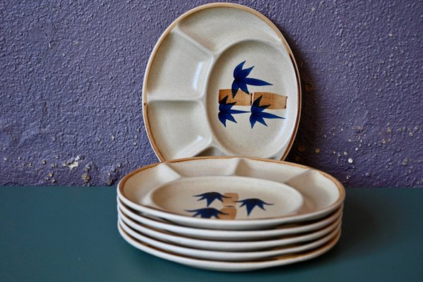 Exotic Plates with Bamboo Service Compartments from Sâlin, 1960s, Set of 6-AIU-1725590