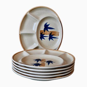 Exotic Plates with Bamboo Service Compartments from Sâlin, 1960s, Set of 6-AIU-1725590