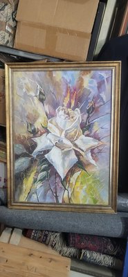 Explosion of Colors on a Flower, 1960s, Oil & Acrylic, Framed-TCS-2017145