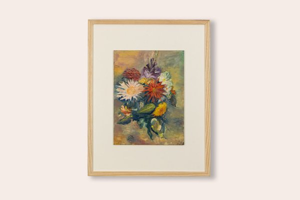 Expressionist Artist, Summer Bouquet, 1960s, Oil on Plate, Framed-GPP-1029315