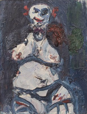 Expressionist Painting of a Clown, Mid 20th-Century, Oil on Canvas, Framed-AOI-1106693