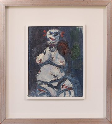 Expressionist Painting of a Clown, Mid 20th-Century, Oil on Canvas, Framed-AOI-1106693