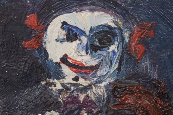 Expressionist Painting of a Clown, Mid 20th-Century, Oil on Canvas, Framed-AOI-1106693