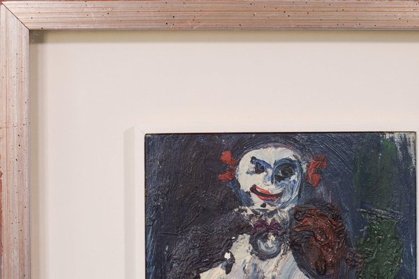 Expressionist Painting of a Clown, Mid 20th-Century, Oil on Canvas, Framed-AOI-1106693