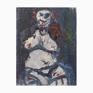 Expressionist Painting of a Clown, Mid 20th-Century, Oil on Canvas, Framed-AOI-1106693