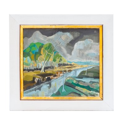 Expressive Landscape with a River, 1980s, Framed-FSD-1170324