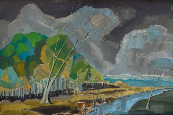 Expressive Landscape with a River, 1980s, Framed-FSD-1170324