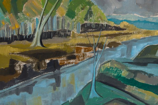 Expressive Landscape with a River, 1980s, Framed-FSD-1170324