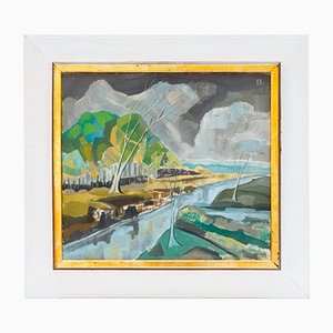 Expressive Landscape with a River, 1980s, Framed-FSD-1170324