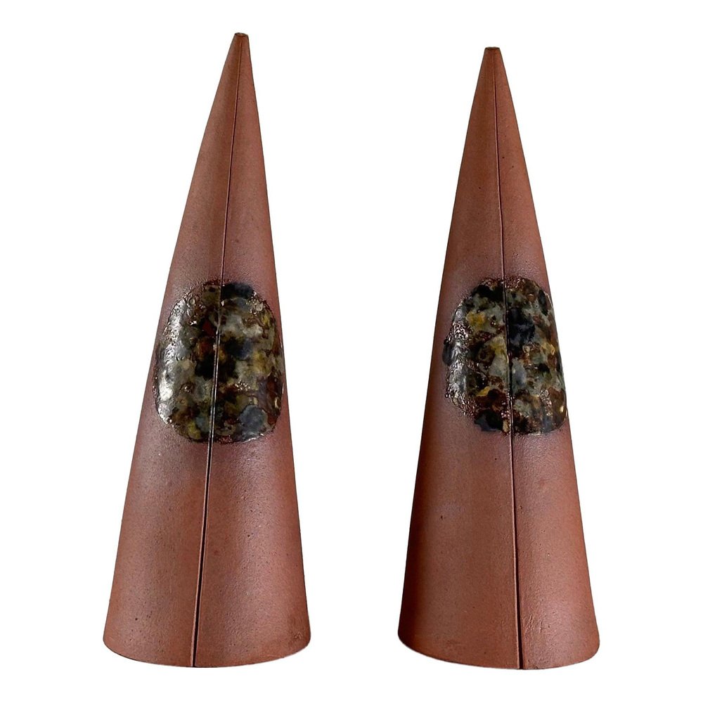 Exquisite Hand-Painted Ceramic Decorative Cones attributed to Giancarlo Scapin, 1970s, Set of 2