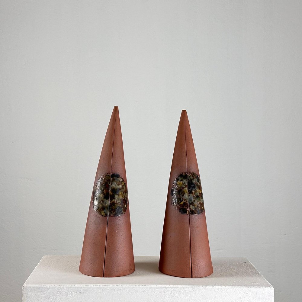 Exquisite Hand-Painted Ceramic Decorative Cones attributed to Giancarlo Scapin, 1970s, Set of 2