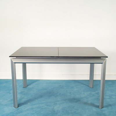 Extendable Aluminum and Black Tempered Glass Dining Table, 1990s-ZLY-682998