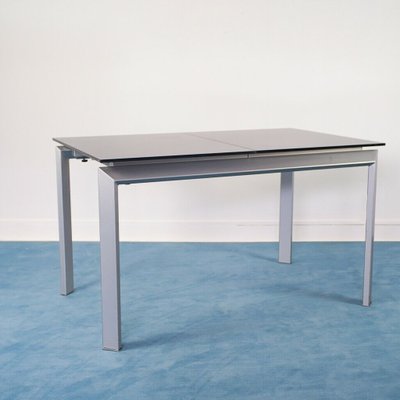 Extendable Aluminum and Black Tempered Glass Dining Table, 1990s-ZLY-682998