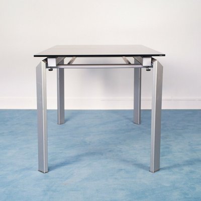 Extendable Aluminum and Black Tempered Glass Dining Table, 1990s-ZLY-682998