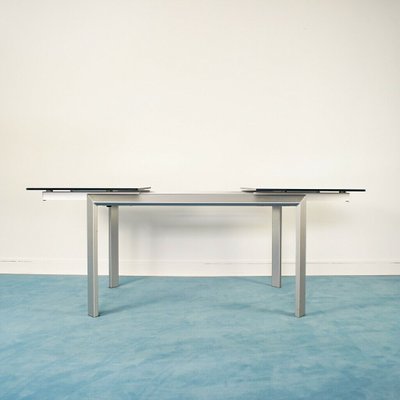 Extendable Aluminum and Black Tempered Glass Dining Table, 1990s-ZLY-682998