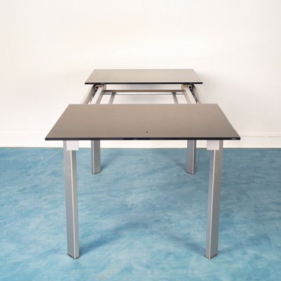 Extendable Aluminum and Black Tempered Glass Dining Table, 1990s-ZLY-682998