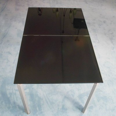 Extendable Aluminum and Black Tempered Glass Dining Table, 1990s-ZLY-682998