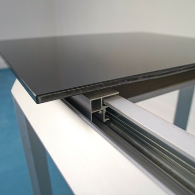 Extendable Aluminum and Black Tempered Glass Dining Table, 1990s-ZLY-682998