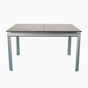 Extendable Aluminum and Black Tempered Glass Dining Table, 1990s-ZLY-682998