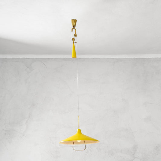 Extendable Mod. 12126 Hanging Lamp with Metal Structure and Brass Details by Angelo Lelli for Arredoluce, 1940s