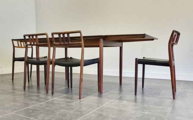 Extendable Rosewood Model 79 Dining Table & Chairs by Niels O. Møller for J.L. Møllers, 1950s, Set of 5-LDW-1138832