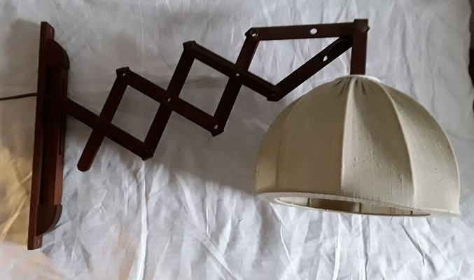 Extendable Sconce with Teak Frame & Beige Wool Shade, 1970s-HOI-801778