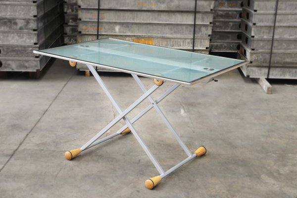 Extendable Side Table in Glass with Steel Structure, 1998-PTH-1413877