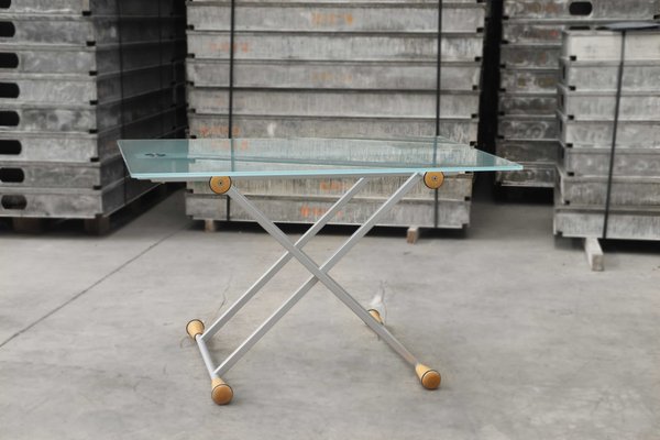 Extendable Side Table in Glass with Steel Structure, 1998-PTH-1413877