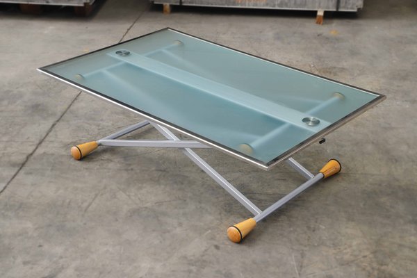 Extendable Side Table in Glass with Steel Structure, 1998-PTH-1413877