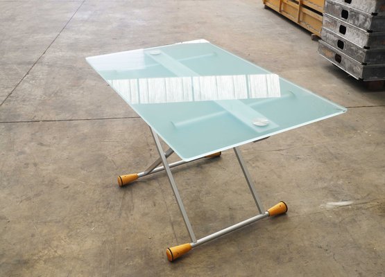 Extendable Side Table in Glass with Steel Structure, 1998-PTH-1413877