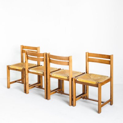 Extensible Table Assembly and Chairs of Rationalist Design in Elm Wood, France, 1970s, Set of 5-ZFJ-1803829