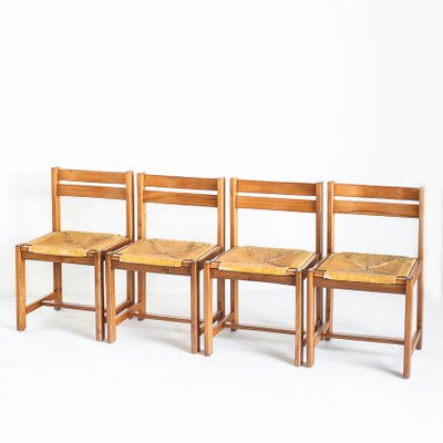 Extensible Table Assembly and Chairs of Rationalist Design in Elm Wood, France, 1970s, Set of 5-ZFJ-1803829