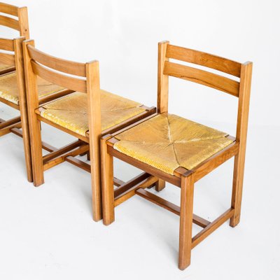 Extensible Table Assembly and Chairs of Rationalist Design in Elm Wood, France, 1970s, Set of 5-ZFJ-1803829