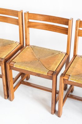 Extensible Table Assembly and Chairs of Rationalist Design in Elm Wood, France, 1970s, Set of 5-ZFJ-1803829