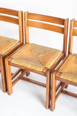 Extensible Table Assembly and Chairs of Rationalist Design in Elm Wood, France, 1970s, Set of 5-ZFJ-1803829