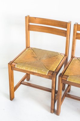 Extensible Table Assembly and Chairs of Rationalist Design in Elm Wood, France, 1970s, Set of 5-ZFJ-1803829