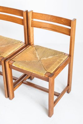 Extensible Table Assembly and Chairs of Rationalist Design in Elm Wood, France, 1970s, Set of 5-ZFJ-1803829