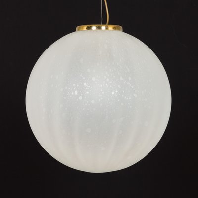 Extra Large Italian Murano Glass Hand Blown Frosted Drop Pendant with Brass Details, 1970s-UE-1117566