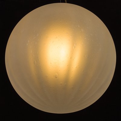 Extra Large Italian Murano Glass Hand Blown Frosted Drop Pendant with Brass Details, 1970s-UE-1117566