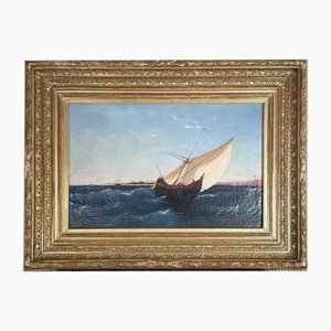 F Berré, HST Navire devant Constantinople, 19th Century, Oil on Canvas, Framed-SYQ-1179339