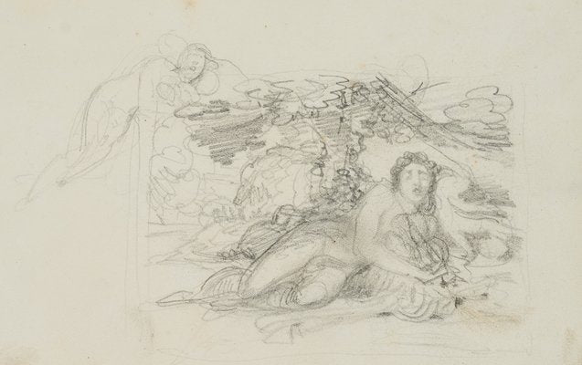 F. Bouchot, Mythological Scene, Sleeping Under Canopy, 19th-Century, Pencil-OJR-1273489