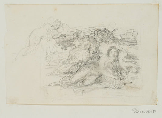 F. Bouchot, Mythological Scene, Sleeping Under Canopy, 19th-Century, Pencil