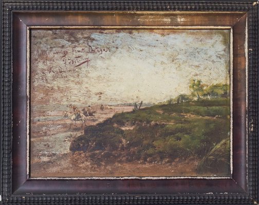 F. Fortuny, Argentinian Seascape with Horses, 1894, Oil on Panel, Framed-AOI-1344896