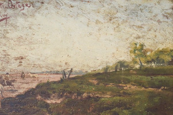 F. Fortuny, Argentinian Seascape with Horses, 1894, Oil on Panel, Framed-AOI-1344896