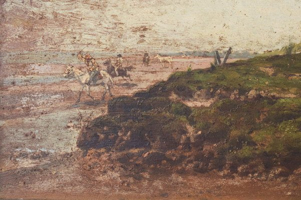 F. Fortuny, Argentinian Seascape with Horses, 1894, Oil on Panel, Framed-AOI-1344896