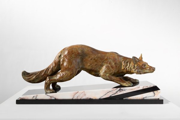 F. H. Danvin, Sculpture of a Fox, 1973, Bronze on Marble-YSY-2032295