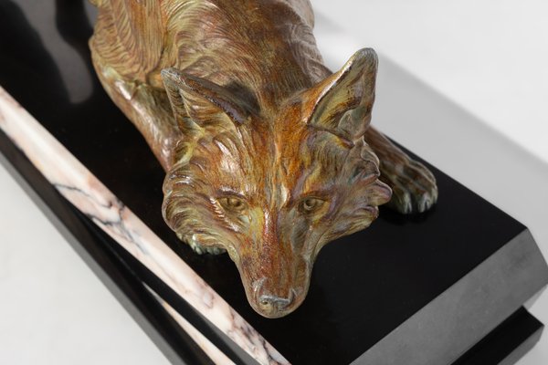 F. H. Danvin, Sculpture of a Fox, 1973, Bronze on Marble-YSY-2032295