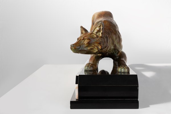 F. H. Danvin, Sculpture of a Fox, 1973, Bronze on Marble-YSY-2032295