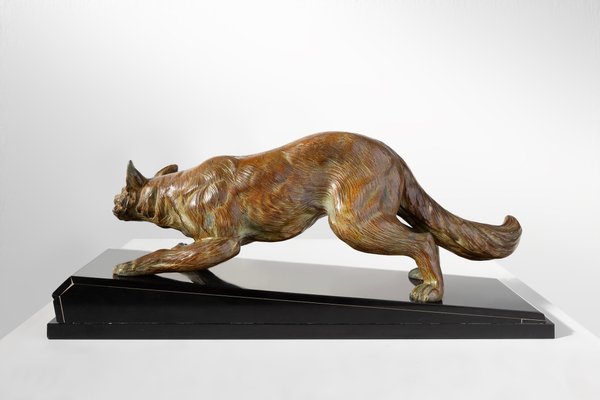 F. H. Danvin, Sculpture of a Fox, 1973, Bronze on Marble-YSY-2032295